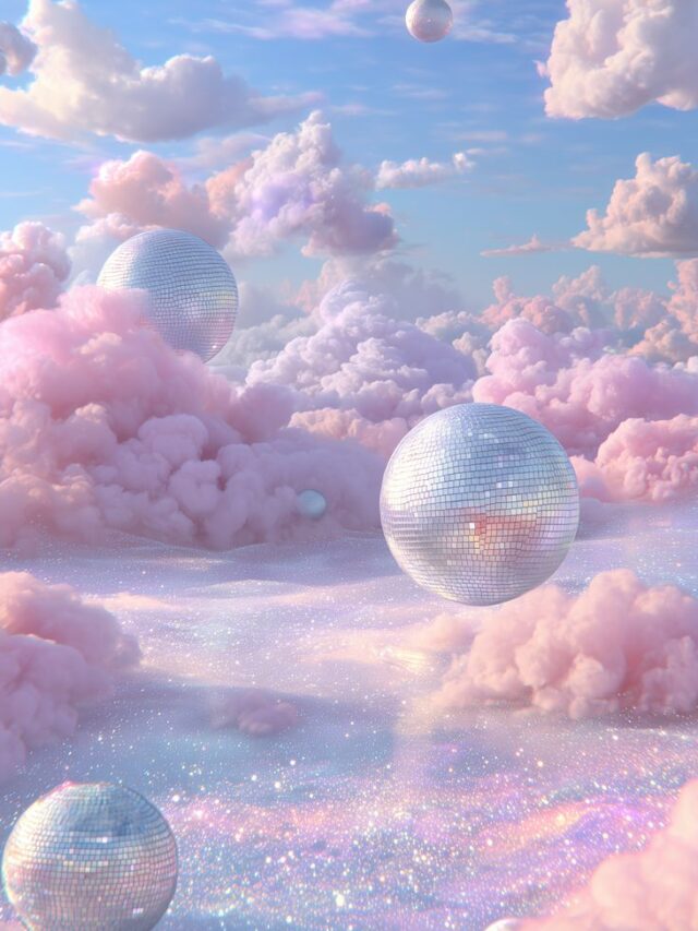 A dreamy illustration showing Sunday evening with magical party lights in the sky.