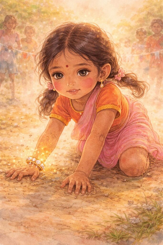 दौड़ में गिरती बच्ची लेकिन फिर उठने की कोशिश