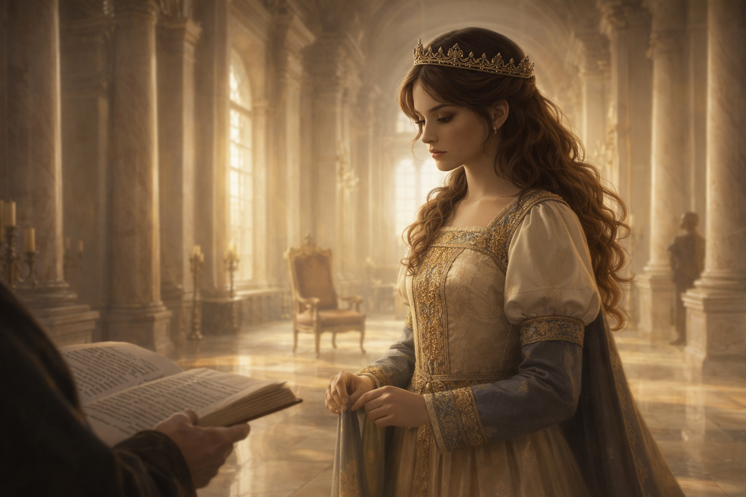 Young Princess of Eldora learning royal duties inside the palace