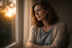 Thoughtful person reflecting on life lessons after a stressful medical and financial experience