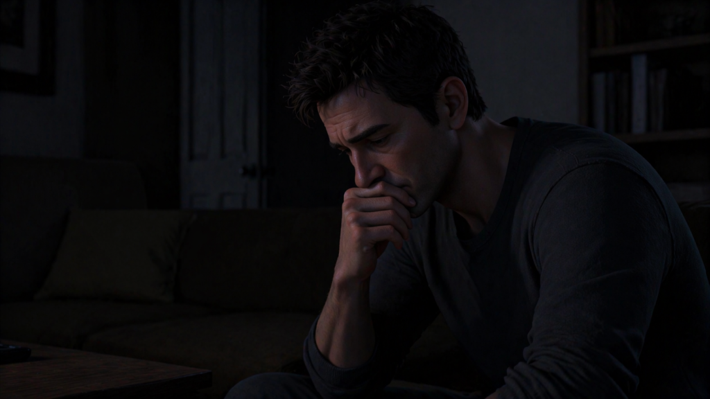 stressed husband thinking about wife secret emotional scene